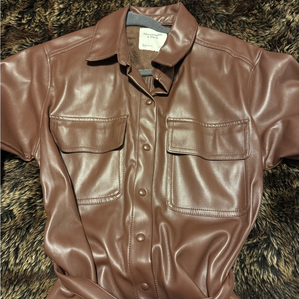 Abercrombie & Fitch Vegan Leather Belted Shirt Dress